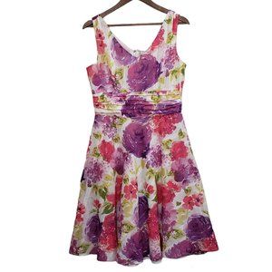 Robbie Bee Floral Sleeveless Lined Dress Cotton SZ 8